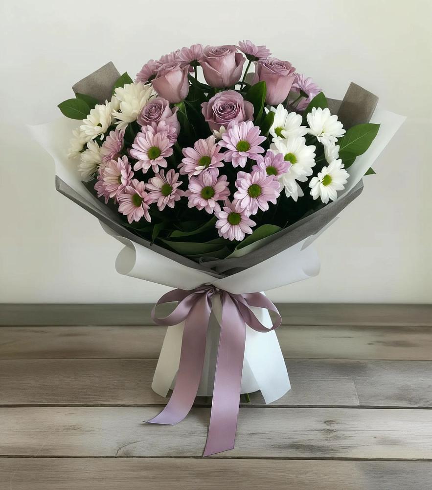 Букет цветов из: Хризантемы и Розы в Соболево