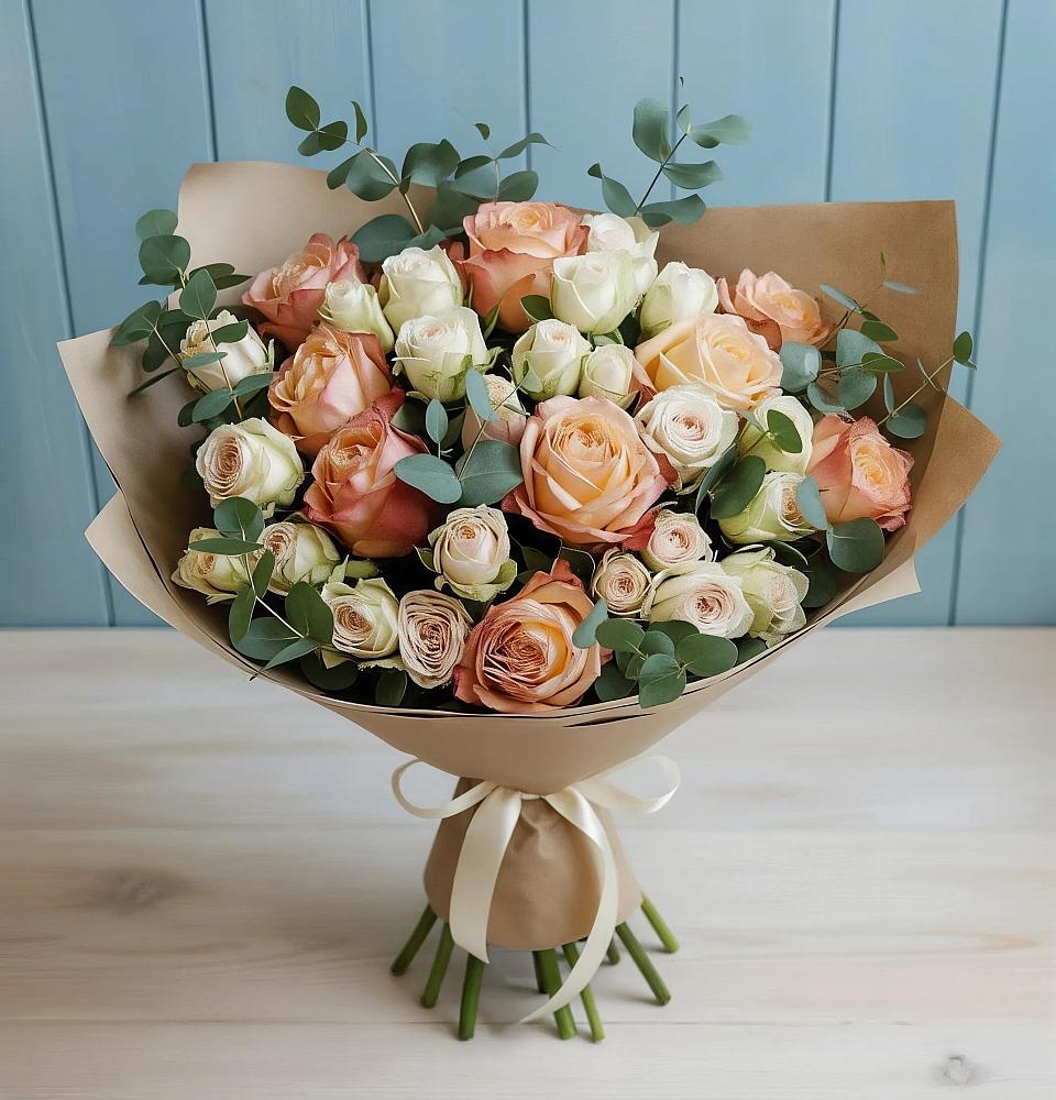 Букет цветов из: Альстромерии и Розы в Соболево