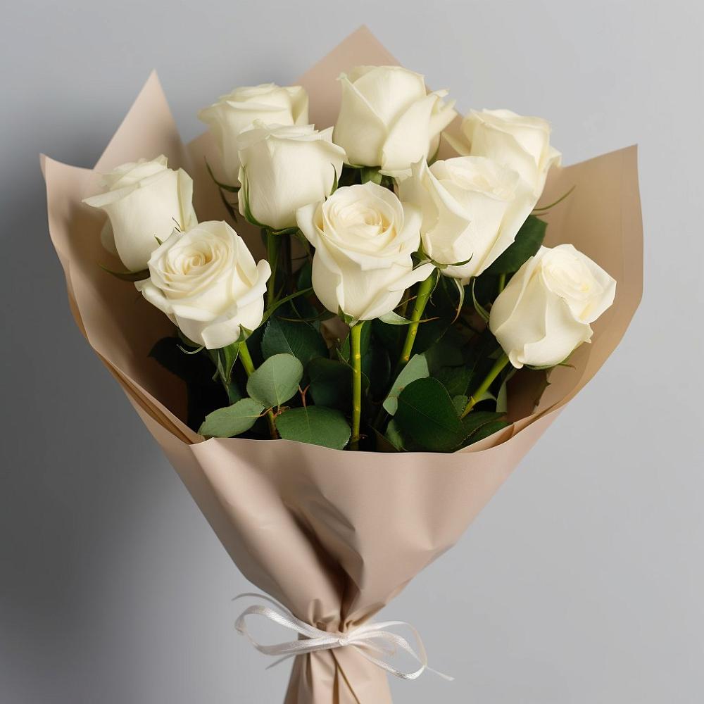 Букет 9 Белых роз Эдлесс Лав в Соболево