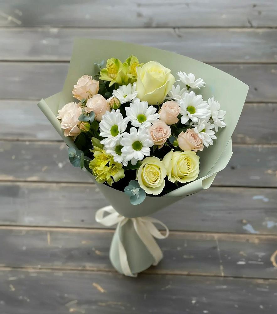 Букет цветов из: Альстромерии, Розы и Хризантемы в Соболево