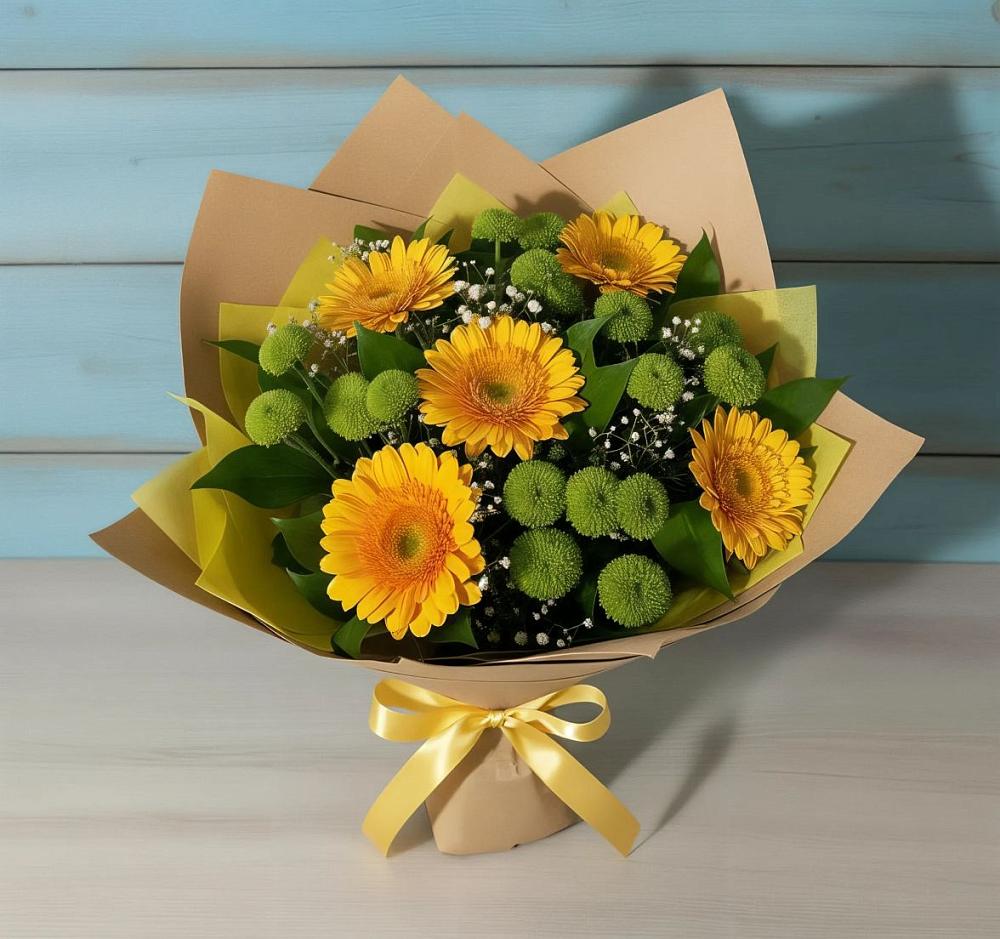 Букет цветов из: Герберы и Хризантемы в Соболево