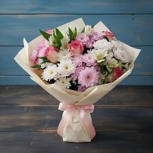 Букет цветов из:  Хризантемы, Альстромерии и Розы #REPLACE_PRED# Соболево