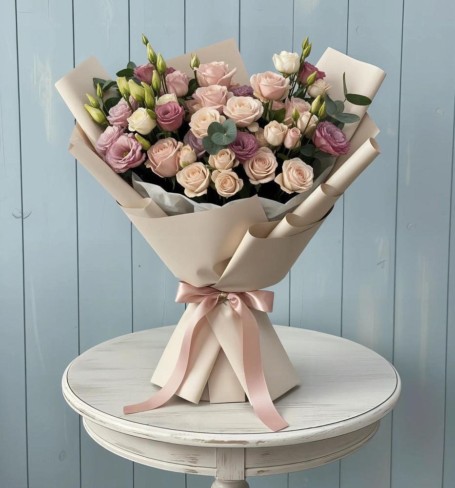 Букет цветов из: Розы и Лизиантусы в Соболево