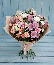 Букет цветов из:  Хризантемы, Розы и Альстромерии в Соболево