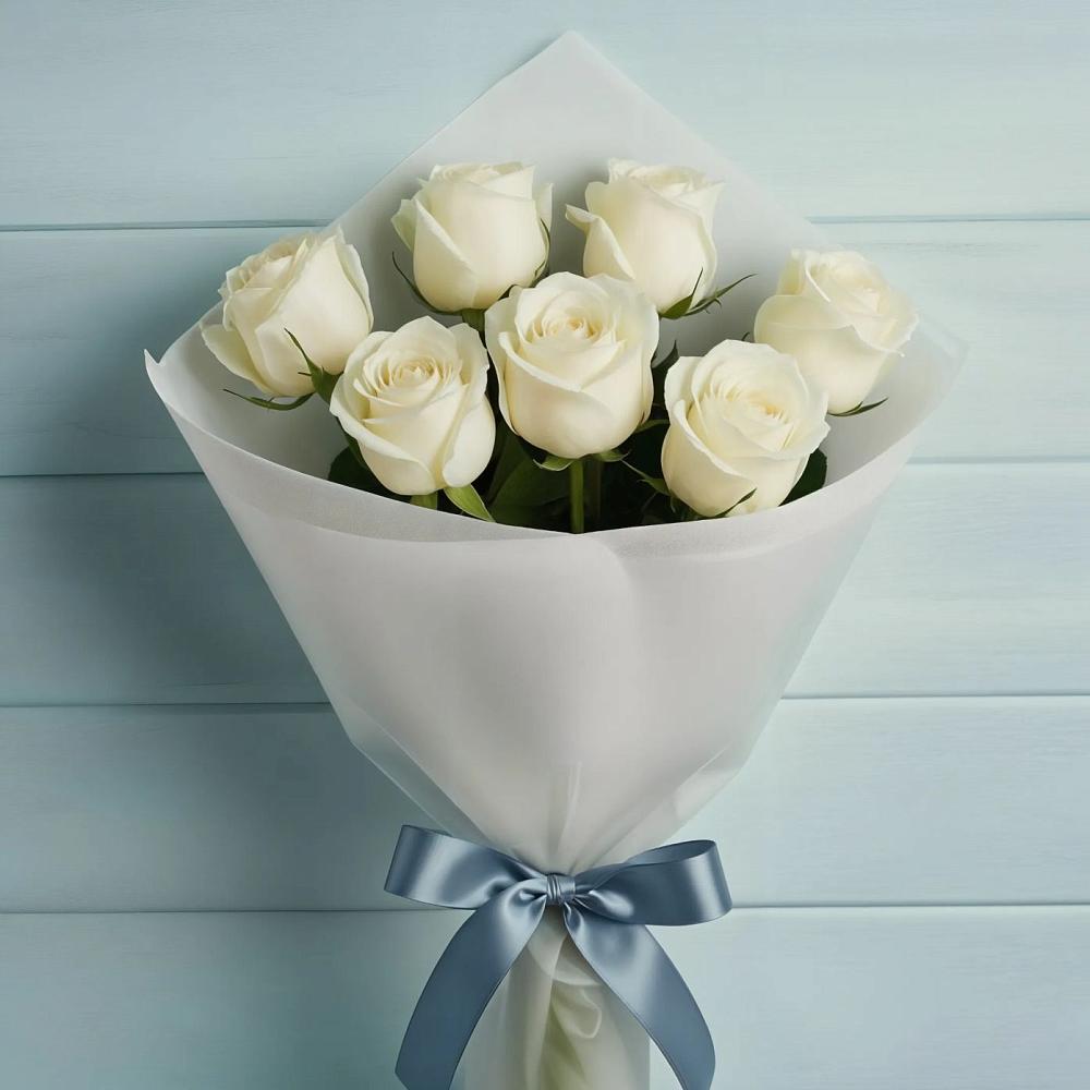 Букет 7 Белых роз Эдлесс Лав в Соболево
