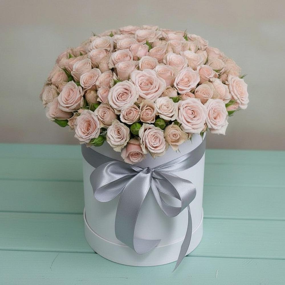 Цветочная композиция из Розы в шляпной коробке в Соболево